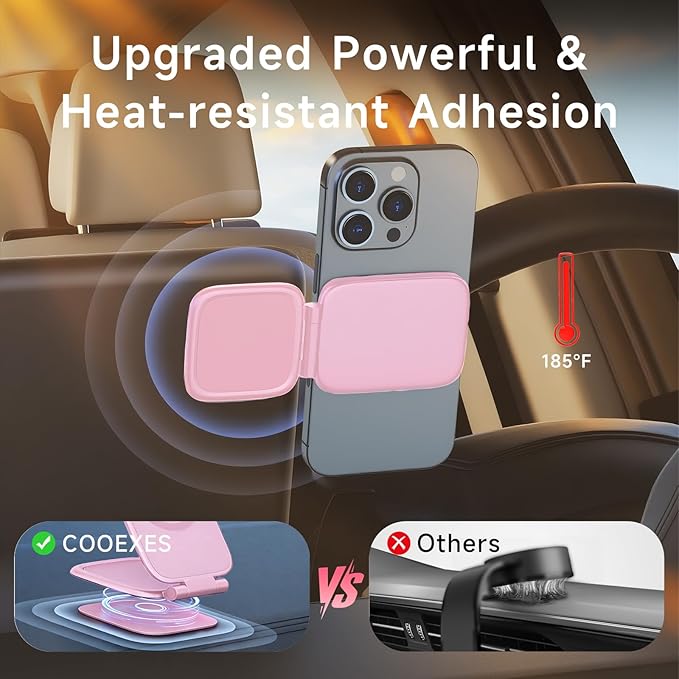 Pink Foldable Magnetic Phone Mount, Hidefold Ultra-Thin Magnetic Phone Holder for Car with Dual Side Strong Magnets, Car Accessories for Women, Fit for All Phone, Dashboard, Laptop, Gym