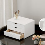 Desk Organizer with 3 Drawers, ALEX Drawer Unit, Chic White Wood Cosmetic Makeup Organizer for Office Vanity Tabletop Storage