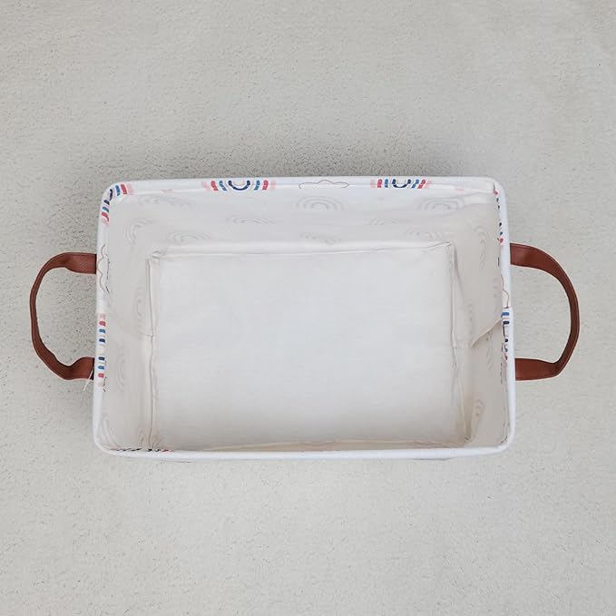 LANGYASHAN Rectangular Storage Bin Collapse Canvas Fabric Cartoon Storage Basket with Handles for Organizing Home Kitchen Boy