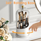 YOOLENS Makeup Brush Holder with Lid 360 Rotating Clear Dustproof Make Up Organizers for Vanity Bathroom Countertop, Transpar