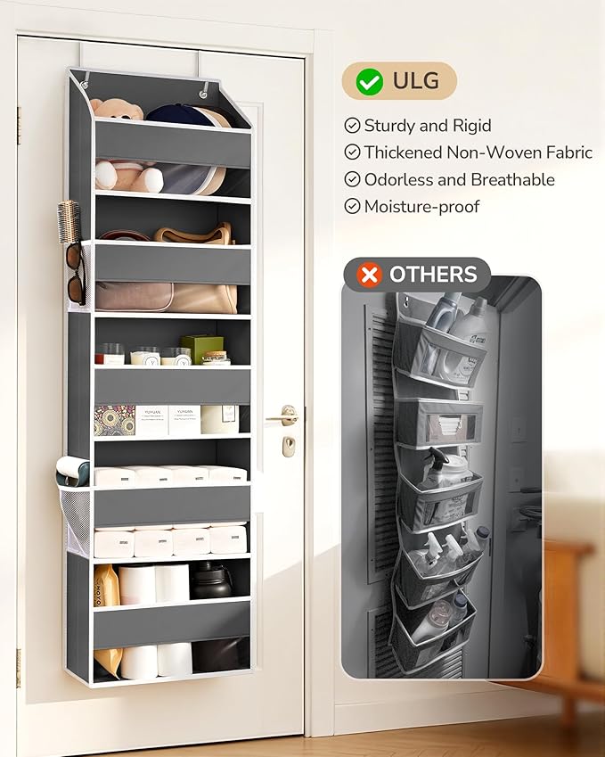 ULG Over-the-Door Organizer 5 Tiers, Large Pocket Hanging Rack with 4 Mesh Side Pockets, Space Saving Closet Door Organizer f