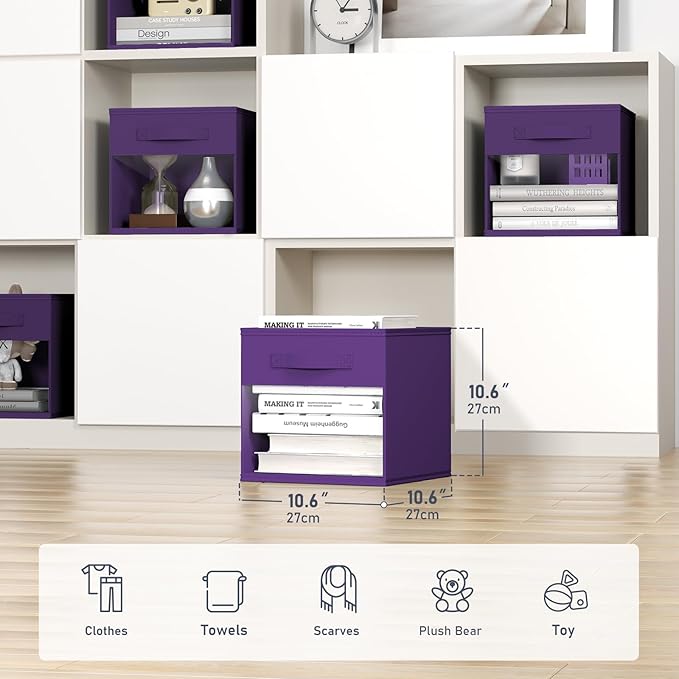 DIMJ Storage Cubes, Cube Storage Bin, 8 Pack Foldable Baskets with Window, Closet Storage Bins with Handle, 11x 11 inch Stora