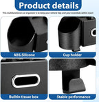 Ciieeo 4 in 1 Backseat Car Organizer with Cup Holder Tissue Box and Hooks Multifunctional Seat Back Storage Box for Road Trip Travel Accessories Universal Auto Headrest Holder