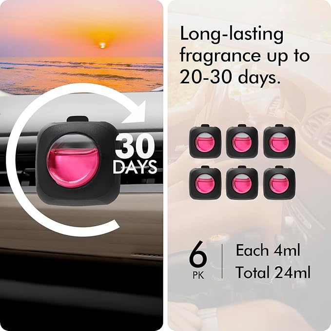 Car Air Fresheners, Peach Berry, 6-Pack, 4ml Each, Car Air Freshener vent clips, Long Lasting Air Freshener, Car Fresheners, 