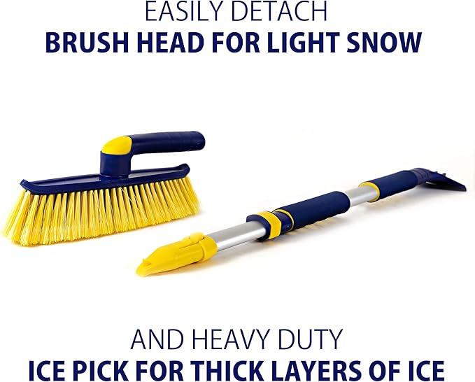 Michelin Snow Brush for Car Windshield – Ice Scraper with 34-50” Hybrid Extendable Handle Ergonomic Multi-Tool Detachable Swivel Head Non-Slip Foam Grip Heavy Duty Snow Remover for SUV, Truck