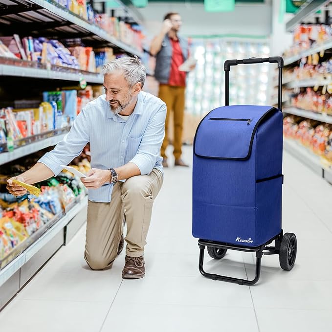 KEDSUM 2 in 1 Shopping Carts for Groceries, 330 lbs Grocery Cart on Wheels, Foldable Utility Carts with Wheels, Load-Bearing Hand Truck with Waterproof Bag for Shopping, Camping, Laundry, Garden, Blue