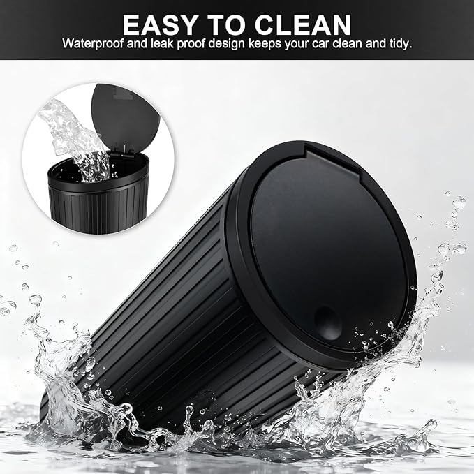 SINGARO 2PCS Car Trash Can with Lid, Leakproof Mini Garbage Bin for Car Cup Holder, Small Trash Can for Vehicle, Home & Office - Includes 60 Bags, Easy Clean (Black)