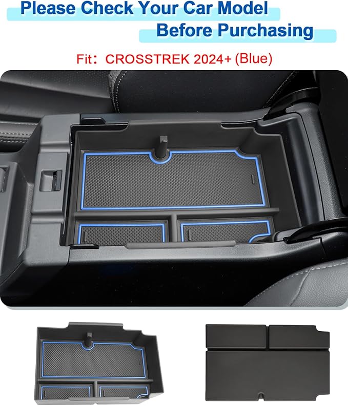 2024 2025 2026 Crosstrek Center Console Organizer for Subaru Crosstrek (Base/Premium/Sport/Limited/Wilderness), 2025 Crosstrek Console Tray 2026 Crosstrek&Impreza Accessories (with Blue Mats)