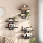 HOOBRO Floating Shelves, 15 Inch Wall Shelf Set of 3, Wall Mounted Storage Shelves 2-Tier, Hanging Bathroom Shelves, for Livi