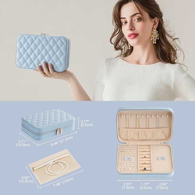 Lolalet Travel Jewelry Case for Women Girls, Travel Jewelry Organizer Box with Mirror & Clear Storage Bag, Small Portable Ear