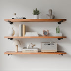 Industrial Pipe Wall Wood Shelves,Real Wooden Shelves 55" in Special Brown Color with 1.2" Extra Thickness, Modern Floating S