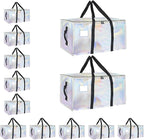 12 Pack-Extra Large Heavy Duty Moving Bags - Waterproof Storage Totes with Handles & Zippers, Foldable for College Dorm, Stor