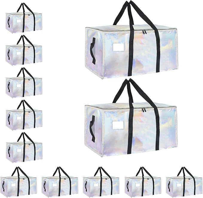 12 Pack-Extra Large Heavy Duty Moving Bags - Waterproof Storage Totes with Handles & Zippers, Foldable for College Dorm, Stor