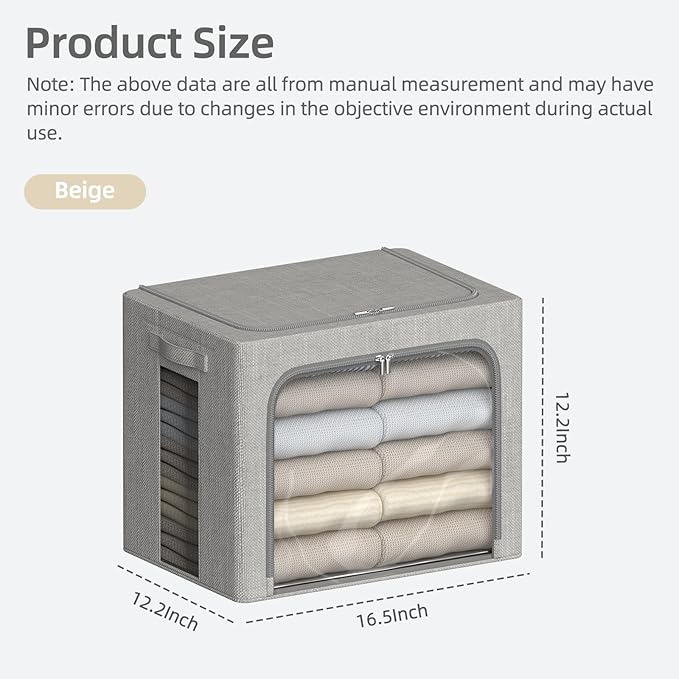 FHSQX 2 Pack Clear Window Storage Bins - Large Stackable Linen Fabric Storage for Clothes Foldable Container Organizer Set wi