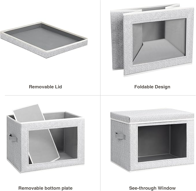 Homsorout Storage Bins with Lids, 3 Pack Large Storage Cubes with Window, Closet Bins with Lids & Handles, Fabric Box for Org