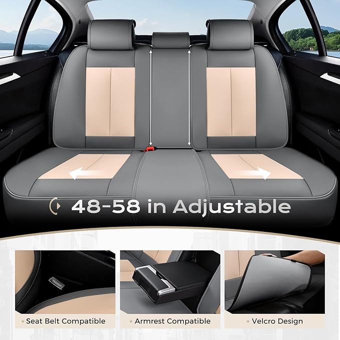 Coverado Seat Covers, Car Seat Covers Full Set, Leather Seat Covers for Cars, Car Seat Protector, Gray Car Seat Covers Front 