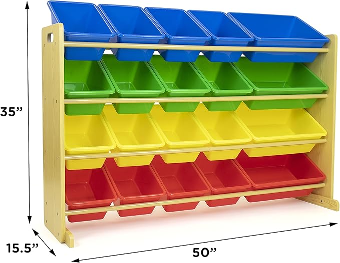 Humble Crew Extra-Large Toy Organizer with 20 Plastic Bins – Primary/Natural Storage Rack with 4-Tier Shelves, Anti-Tip Safet