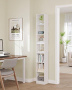 Hzuaneri Bookcase, Tall Narrow Bookshelf, Open Display Storage Shelf, Skinny Cube Book Shelf with Adjustable Shelves, CD Rack