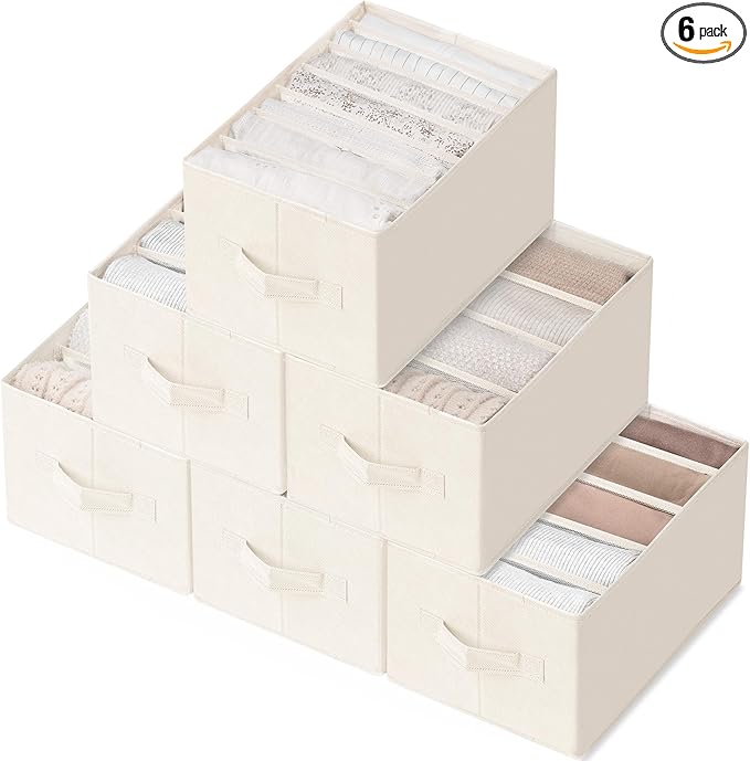 Criusia 6 Pack Large Clothes Organizer, Wardrobe Closet Organizer and Storage with Handles, Foldable Fabric Closet Organizers