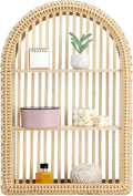 Rattan Wall Shelf 3 Tier Boho Wall Mounted Shelf 15.75" x 23.62" Farmhouse Handcraft Bamboo Arched Floating Shelves for Livin