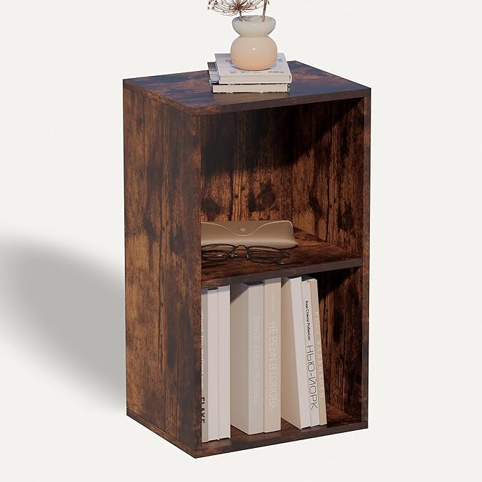 Book Shelf, 2 Cube Storage Organizer, Open Shelves Bookcase 9.3 x 11.8 x 21.1, Bookshelf for Living Room, Bedroom, Home Offic