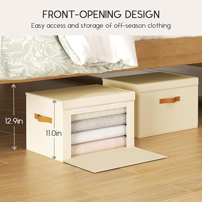 Homsorout Large Storage Bins with Lids - Front Opening Fabric Storage Bins, Flap Closet Organizer with Handles, Collapsible B