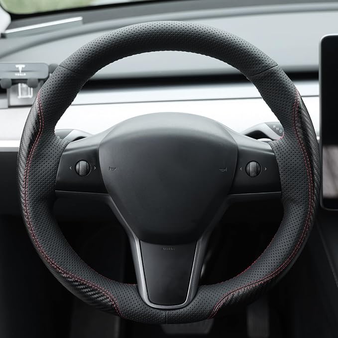 MEWANT Hand Stitched Steering Wheel Cover for Tesla Model 3 2017-2023 / Model Y 2020-2023 for Tesla Model 3/Y Accessories