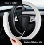 Steering Wheel Cover for Tesla Model 3 2024-Present Highland/Tesla Model Y Juniper 2025-Present, Leather Steering Wheel Cover for Tesla Model 3 Highland/Y Juniper Accessories, White