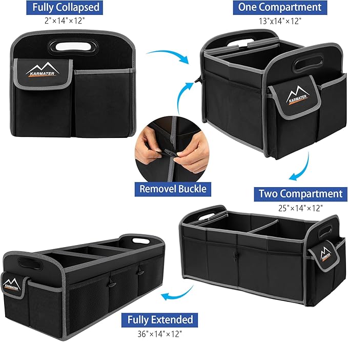 M KARMATER Car Trunk Organizer,Machine Washable PP Materials 3 Compartments Car Storage,95L Waterproof Polyester Cars