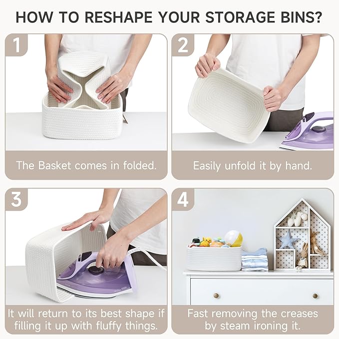 3-Pcs Shelf Baskets for Organizing, Closet Organizer Bins, Small Woven Baskets, Rope Toy Basket, Storage Basket for Shelves, 