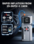 Q27 Jump Starter with Air Compressor, 3000A Portable Car Battery Booster, 150PSI Tire Inflator, Jumper Cables with LED Light, 12V Jump Box for Up to 7.0L Gas & 5.0L Diesel Engines