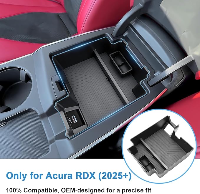 2025 2026 RDX Center Console Organizer for Acura RDX (Base/Technology/A-Spec/Advance/A-Spec Advance), Durable ABS Plastic&Anti-Slip Rubber Armrest Tray Insert 2026 RDX Accessories