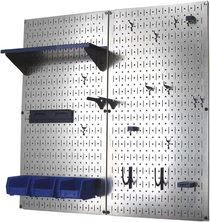 Wall Control Metal Pegboard Organizer Utility Tool Storage and Garage Pegboard Organizer Kit with Metallic Tool Board and Blu