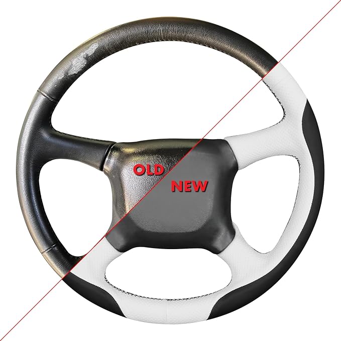 MEWANT Hand Stitch Steering Wheel Cover for Chevy Silverado 1500 2500 3500 1999-2002 Tahoe Suburban 1998-2002 Astro Blazer S10 Kodiak C/K White Black Faux Leather Custom-Fit Anti-Slip Interior Wrap