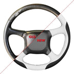 MEWANT Hand Stitch Steering Wheel Cover for Chevy Silverado 1500 2500 3500 1999-2002 Tahoe Suburban 1998-2002 Astro Blazer S10 Kodiak C/K White Black Faux Leather Custom-Fit Anti-Slip Interior Wrap