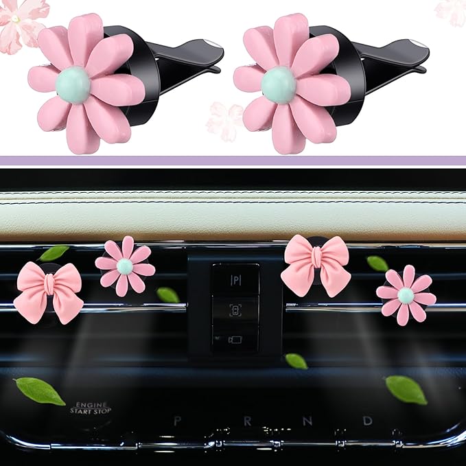BBTO 42 Pcs Pink Bow Car Accessories Set for Women Pink Steering Wheel Cover Bow Hook Car Coaster Air Vent Clip Seat Belt Covers Diamond Rings Sticker Coquette Cute Gifts