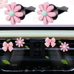 BBTO 42 Pcs Pink Bow Car Accessories Set for Women Pink Steering Wheel Cover Bow Hook Car Coaster Air Vent Clip Seat Belt Covers Diamond Rings Sticker Coquette Cute Gifts