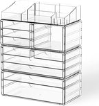 Yieach Acrylic Make up Organizers for Counter,Desk and Vanity,4 Pack Stackable Bathroom Counter Organizer with Drawers,Large 