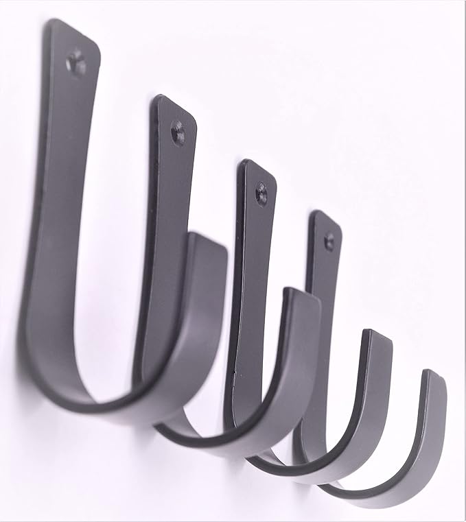 The Metal Magician Set of 4 Coat Hooks Wall Mounted Wrought Iron Hanger Farmhouse Rustic Key Holder Towel, Handbags, Hat Hang