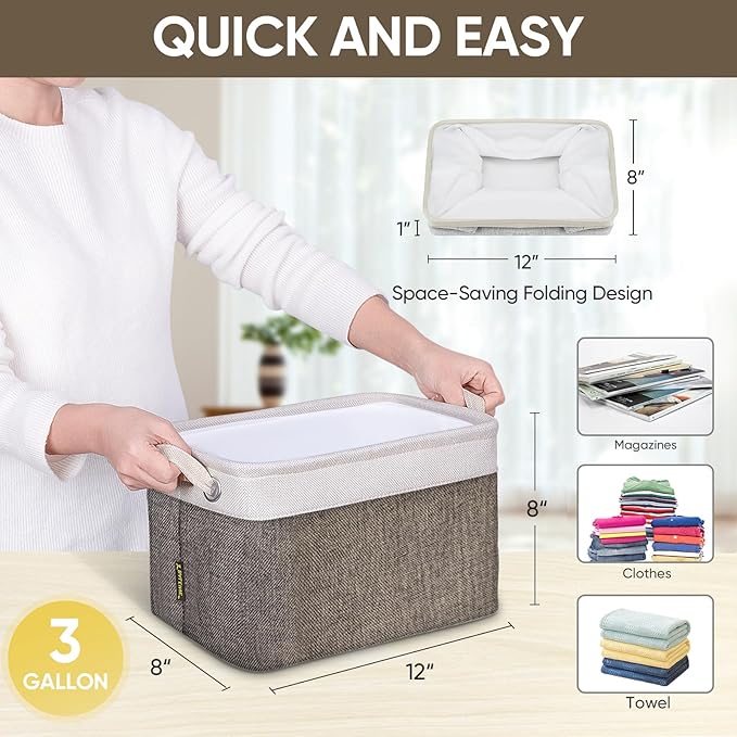 BALEINE 2 Pack Fabric Closet Storage Bins for Shelves, Linen Closet Organizers and Storage, Decorative Baskets for Organizing