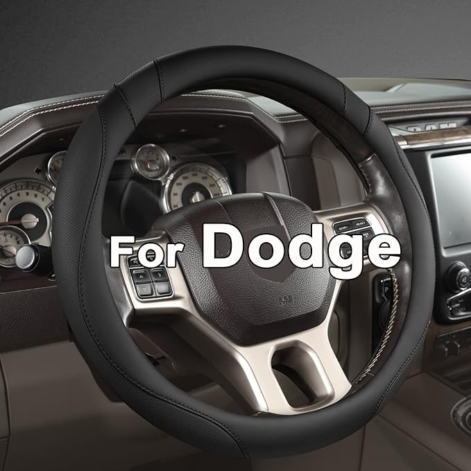 West Llama Customized Auto Car Steering Wheel Cover for Dodge 1989-2011 RAM 1500 2500 3500, Charger, Durango, Challenger (Bla