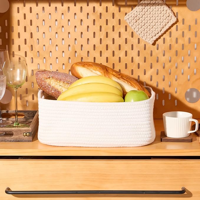 MiniArk Small Storage Baskets for Organizing | Closet Organizer Bins | Shelf Toy Basket | Woven Rope Baskets | Cube Decorativ