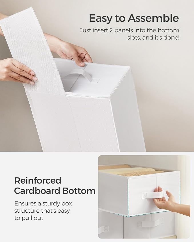 SONGMICS Set of 2 Large Size Wardrobe Clothes Organizers, 6-Compartment Foldable Drawer Organizers with Handles, 16.5 x 11.8 