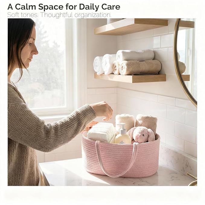 luxury little Diaper Caddy Organizer, Large Cotton Rope Nursery Baby Basket, Changing Table Organizer for Baby Diaper Storage