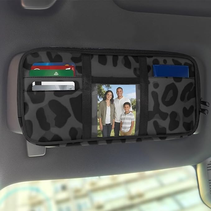 Leopard Sun Visor Organizer Small Auto Interior Visor Storage Pouch Holder with Zipper Auto Sunshade Organizer Bag, Multi-Pocket Sunvisor Storage Fashion Car Accessories