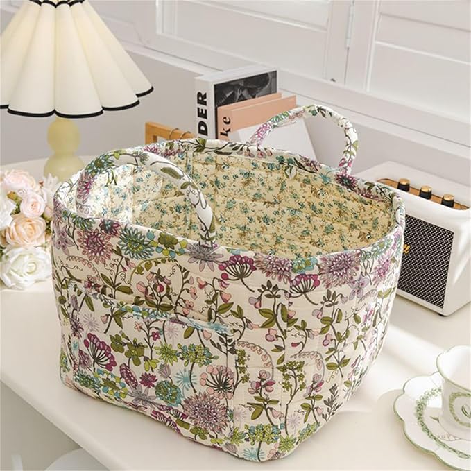 Boho Fabric Storage Basket, Large Capacity Laundry Basket, 12.2'' x 10.23'' x 10.23'' Collapsible Laundry Hamper with Easy Ca