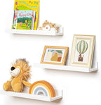 Picture Ledge Shelf for Wall, 16 inches Solid Pine Wood Nursery Book Shelves 3 Packs, Floating Ledge Shelves for Kids' Room B
