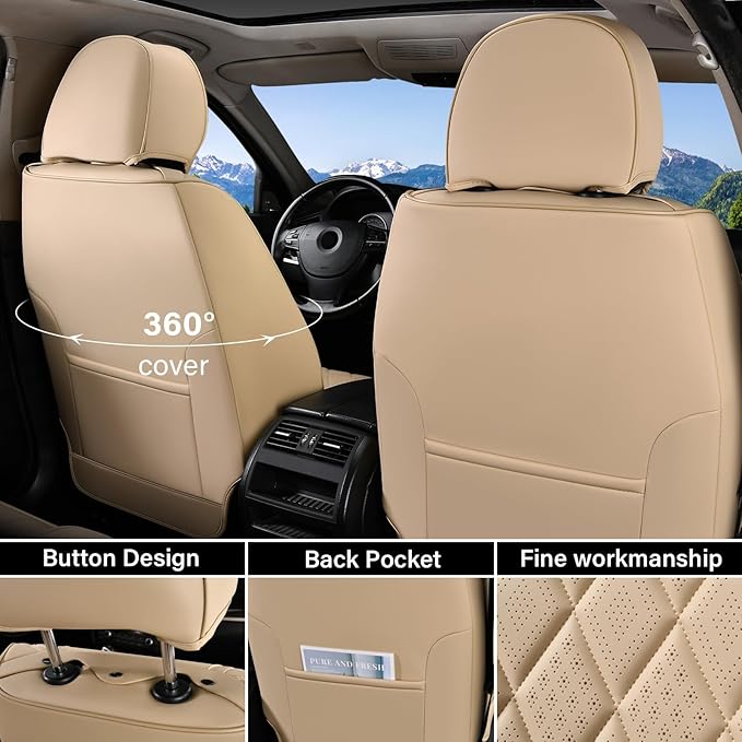Coverado Car Seat Covers Full Set, Luxury Faux Leather Waterproof Seat Cover, 5 Seat Universal Seat Covers for Cars, Front an