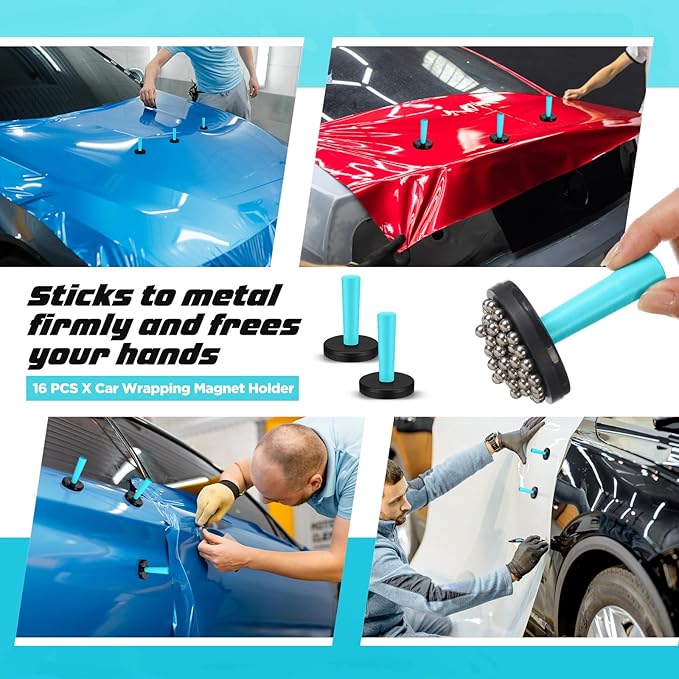 16 Pcs Cyan Car Vinyl Wrap Magnets Holder Tool Kits for Car Wrapping and Crafts Sign Making Window Tint Tools Magnets