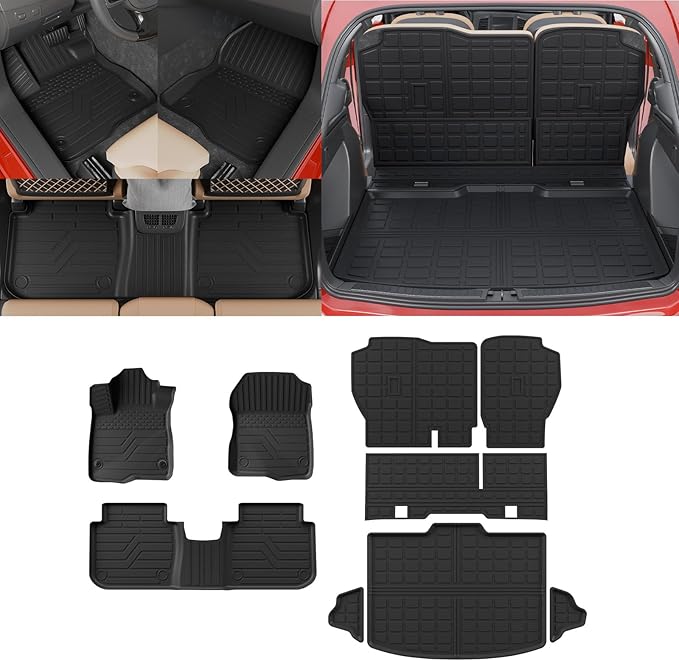 Floor Mats Compatible with 2023 2024 2025 2026 Honda CRV Cargo Mats Liner TPE Back Seat Cover Trunk Mats Fuel 2024 CR-V Accessories Non-Hybrid (Lower Deck, Trunk Mat+Backrest Mats+Floor Mats)